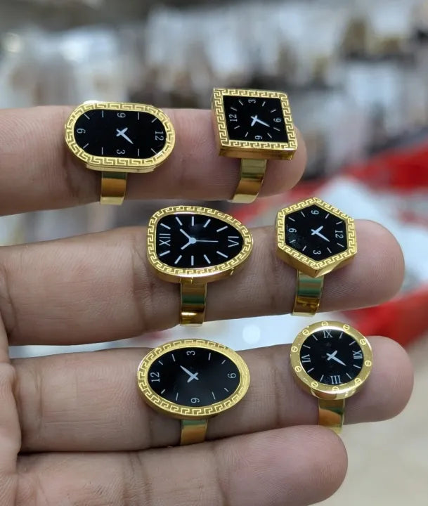 Creative Geometric Finger Watch Ring for Women - Vintage Gold Plated Quartz Ring Watch Fashion Jewelry Accessory (Multiple Shapes)
