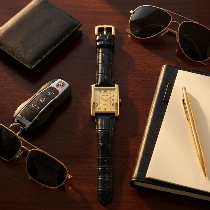 🔥Trendy Men's Leather Strap Rectangular Roman Dial Quartz Watch | Classic Formal Wrist Watch for Men | Premium Business Casual Watch