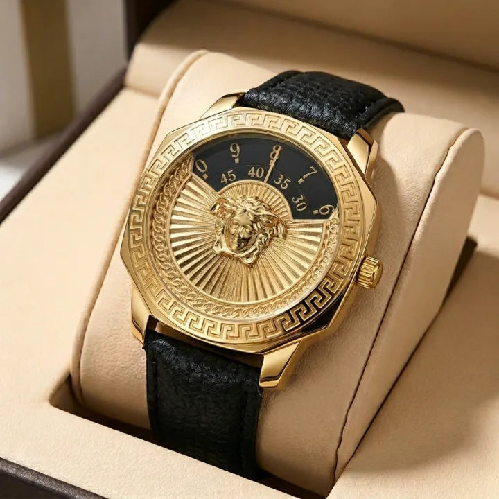 Luxury Greek Style Watch for Men Premium Quality Leather Strap Watch for Boys New Fashion Watch for Gents