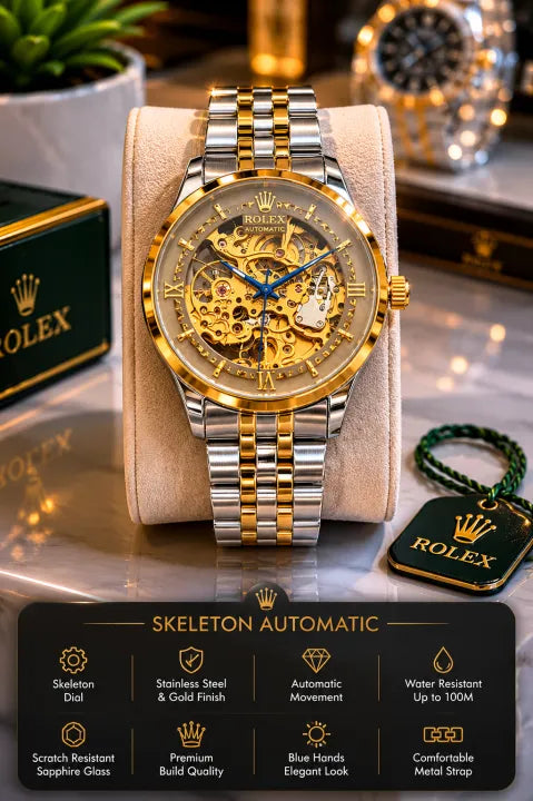Rolex skeleton dial automatic watch