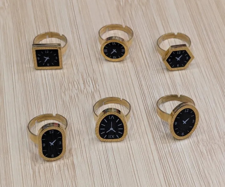 Creative Geometric Finger Watch Ring for Women - Vintage Gold Plated Quartz Ring Watch Fashion Jewelry Accessory (Multiple Shapes)
